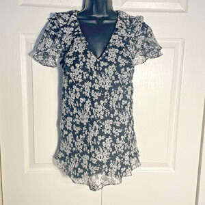 Vintage Y2K Lauren Ralph Lauren Shirt Women Medium Black White Floral Whimsigoth